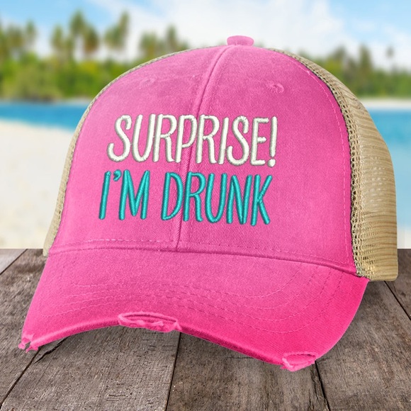 Piper Lou Accessories - PIPER LOU | Surprise! I’m drunk pink/tan trucker hat